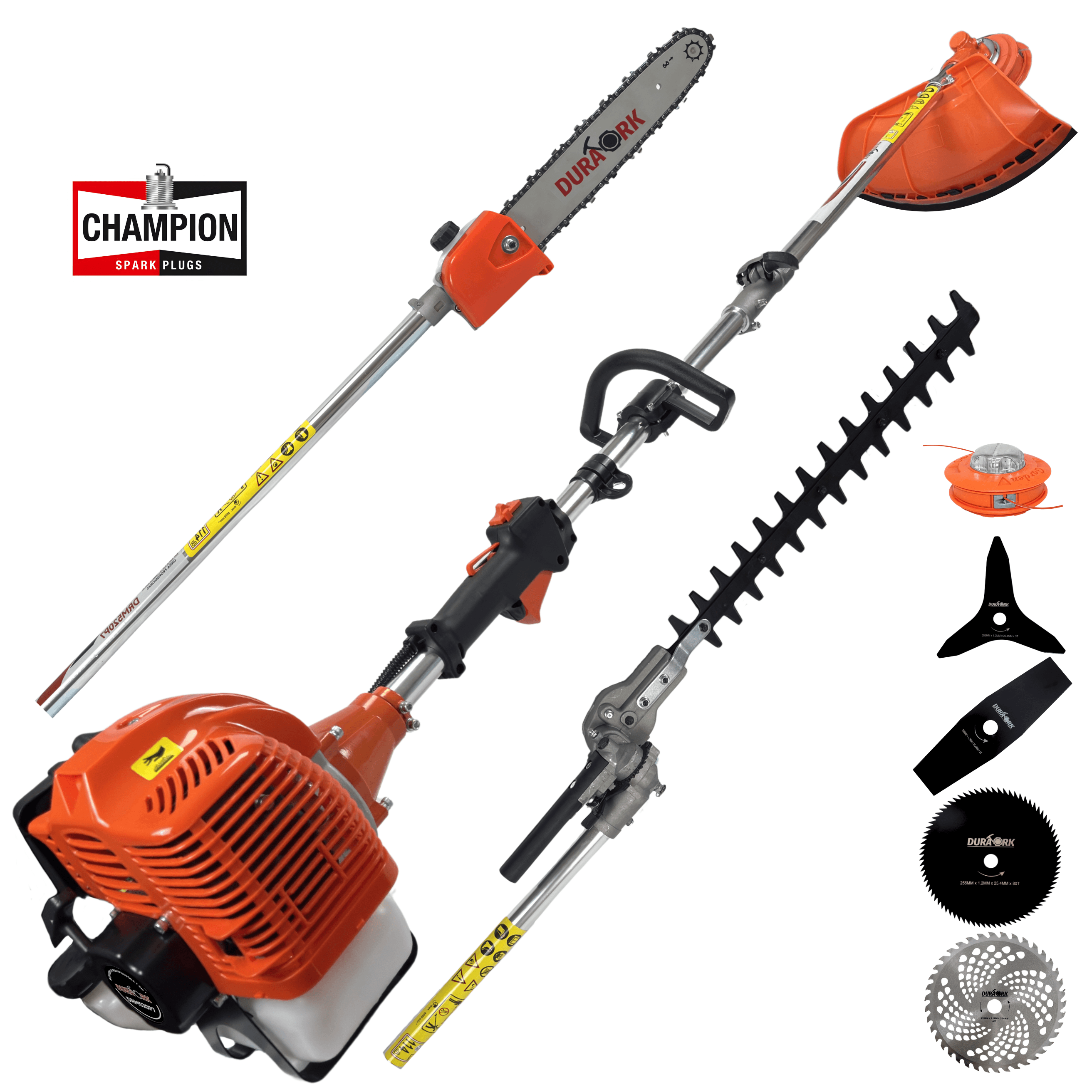 Roçadeira Multifuncional 7 Em 1 Duratork DRM520P7 Á Gasolina 2T 52cc 2,5HP Com Podador De Galhos, Podador De Cerca Viva, Nylon Recarga Rápida e EPI'S